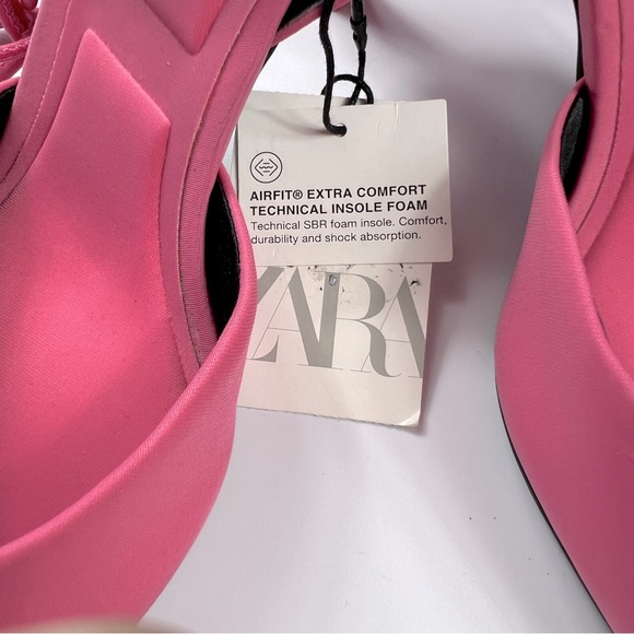 ZARA Pink Fabric Lace Up Strappy Pointed Toe Heel Slingback Sandals 6.5 (37) NWT - Picture 5 of 12